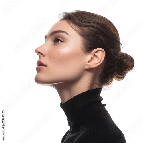 Wallpaper Mural Elegant profile of a woman in a black turtleneck, isolated on transparent background. Torontodigital.ca