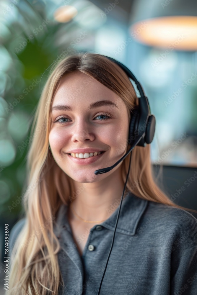Woman with Headset Smiling Woman with Headset Smiling