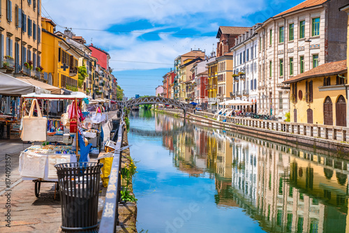 Naviglio Grande channel in Milan colorful architecture view photo