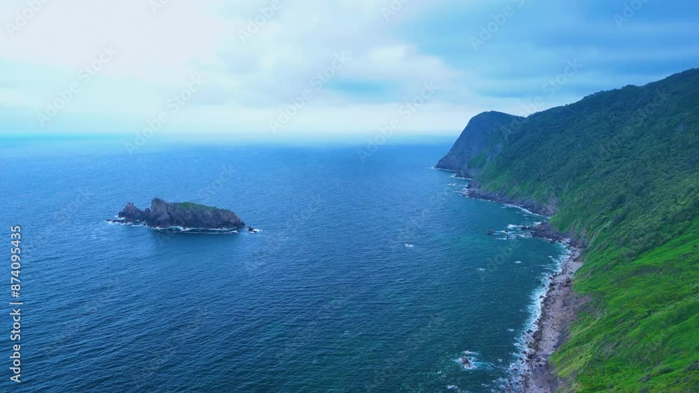 Aerial view from a drone of the surroundings The Gorliz lighthouse on Cape Billano, between Gorliz and Arminza, in front of the island of Billano. Province of Vizcaya. Basque Country. Spain. Europe Aerial view from a drone of the surroundings The Gorliz lighthouse on Cape Billano, between Gorliz and Arminza, in front of the island of Billano. Province of Vizcaya. Basque Country. Spain. Europe