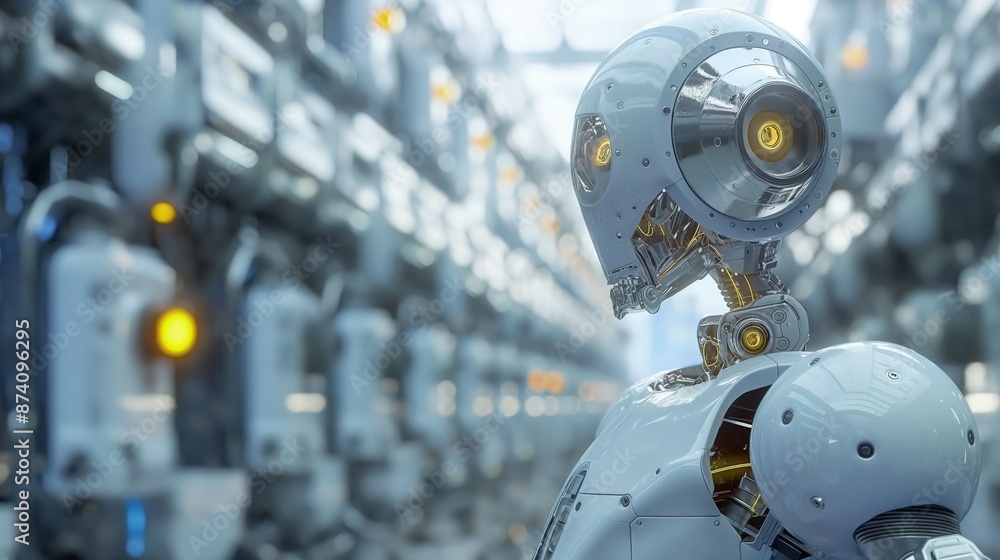 Fototapeta premium Humanoid robot standing in a futuristic factory
