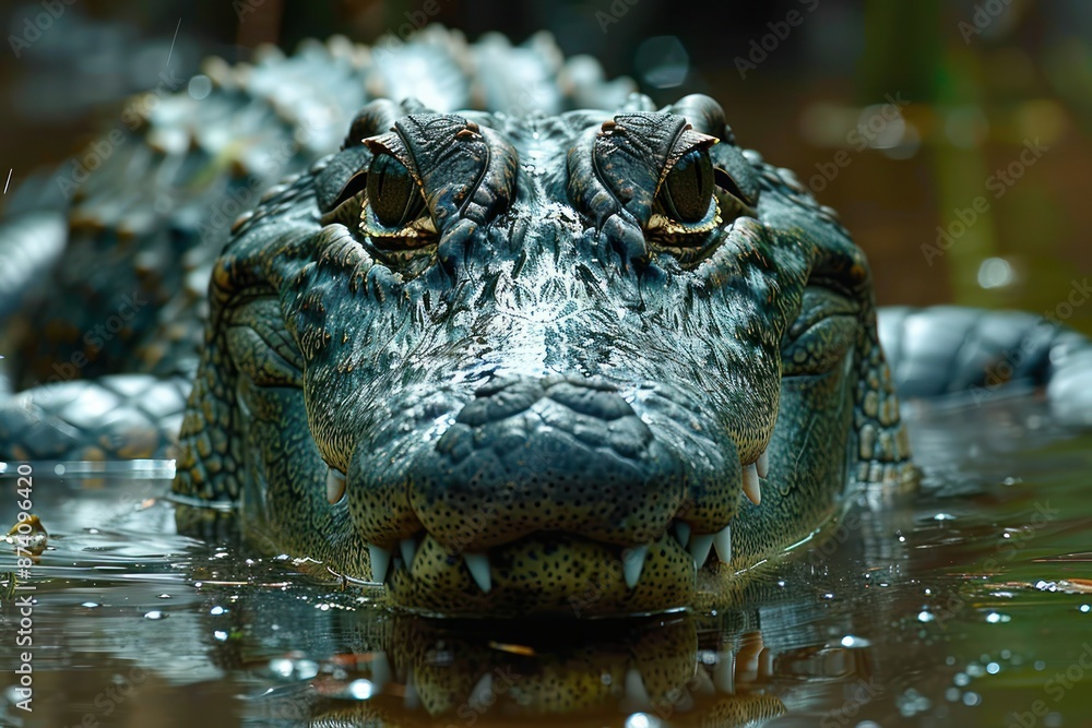 Sinister Gaze: Formidable Crocodile Lurking in Everglades Murky Waters Sinister Gaze: Formidable Crocodile Lurking in Everglades Murky Waters