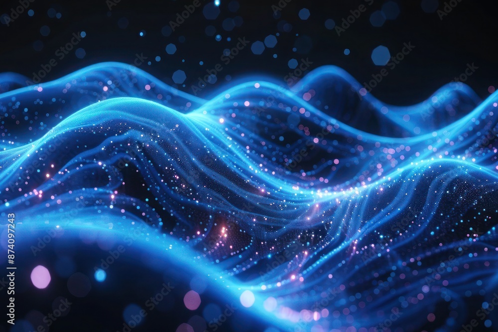 Blue Digital Wave with Glowing Connections and Data Points - AI Technology Abstract Background Blue Digital Wave with Glowing Connections and Data Points - AI Technology Abstract Background