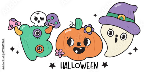 halloween boo with b alphabet pumpkin and ghost