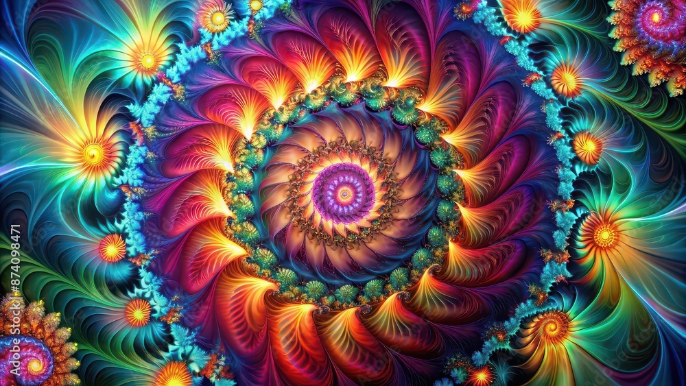 Abstract color dynamic background with lighting effect, featuring fractal art spiral and flower design, fractal Abstract color dynamic background with lighting effect, featuring fractal art spiral and flower design, fractal