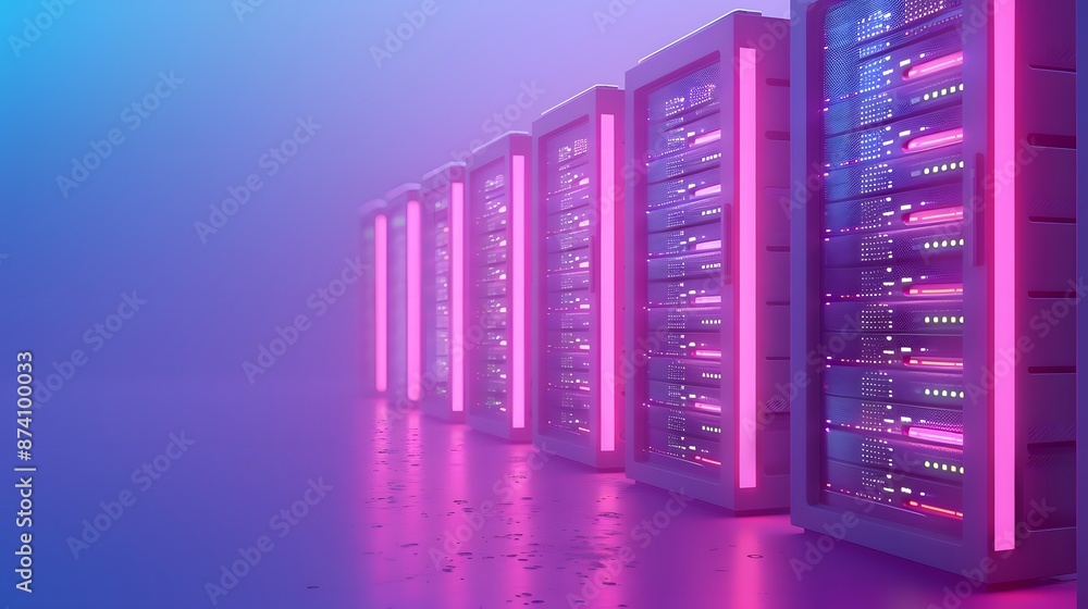 Glowing Server Room with Pink Lights Glowing Server Room with Pink Lights