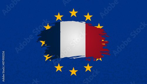 Frexit hypothetical French withdrawal from the European Union concept. Flags of France and EU banner, background, web.