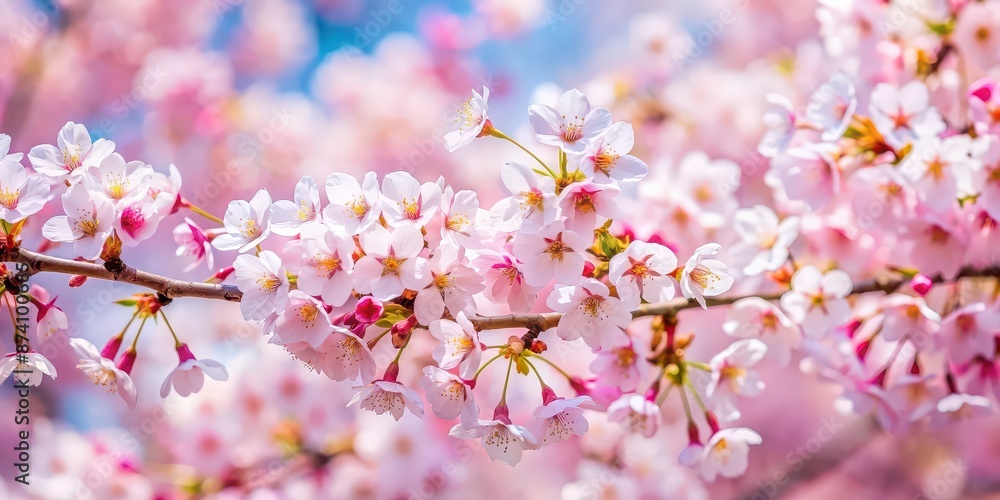 Blooming cherry blossoms in full bloom during the spring season, Sakura, flowers, pink, petals, tree, nature, beautiful Blooming cherry blossoms in full bloom during the spring season, Sakura, flowers, pink, petals, tree, nature, beautiful