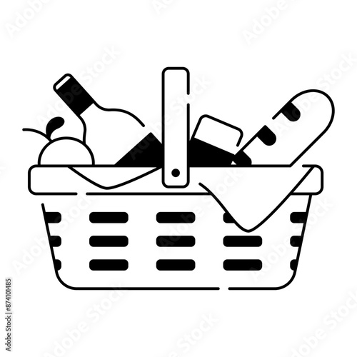 Picnic basket icon. picnic basket, picnic, food basket, summer, camping, food. Vector icon illustration
