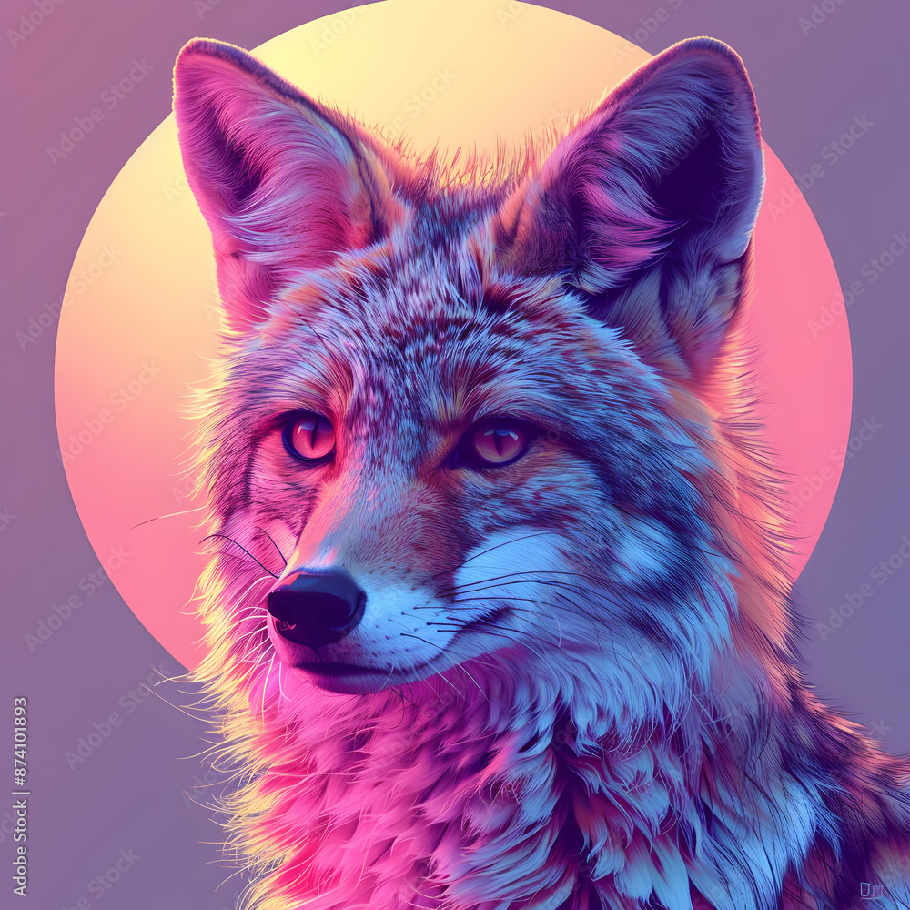Naklejka premium Neon Coyote Illustration