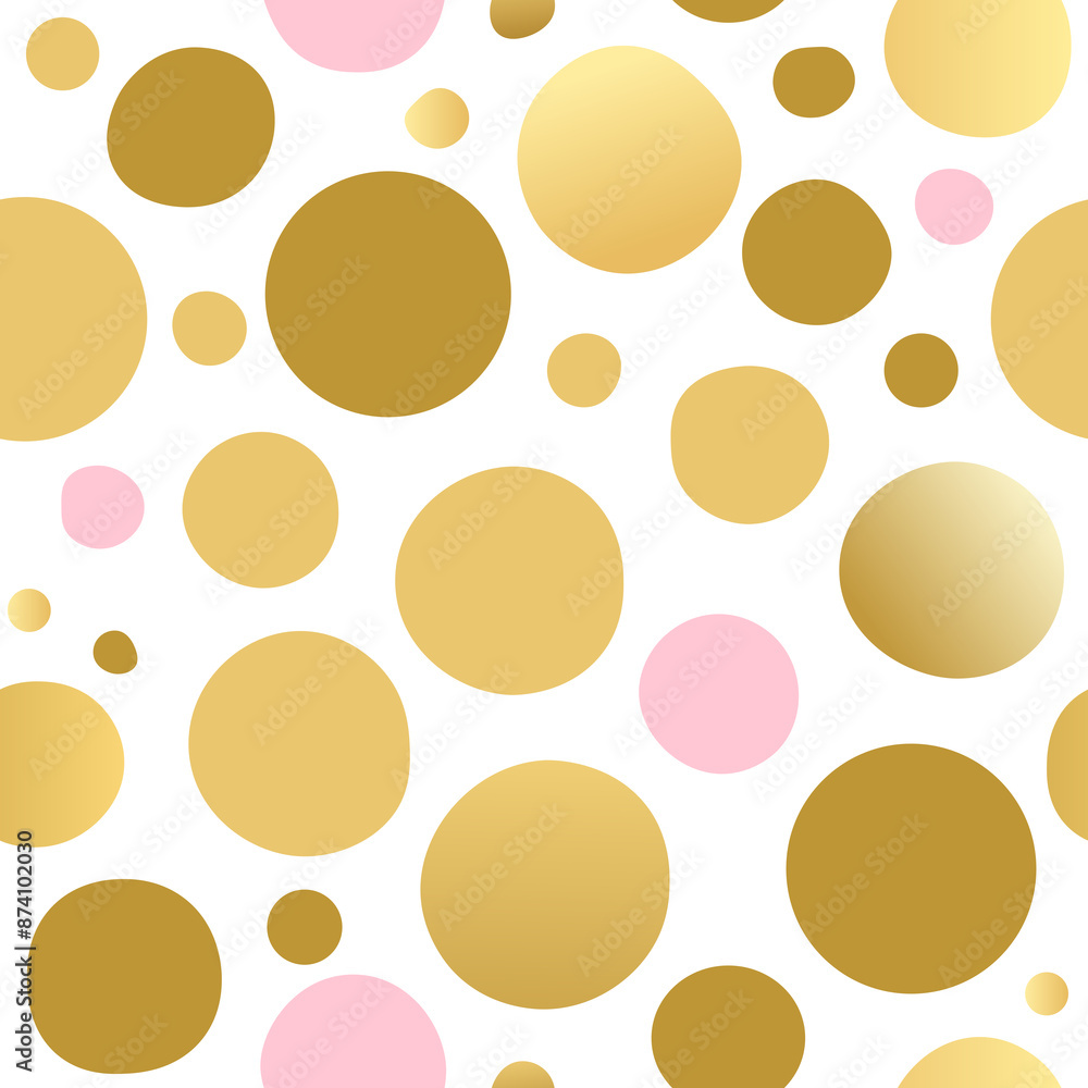 Vector seamless pattern with polka golden and rose gold dots