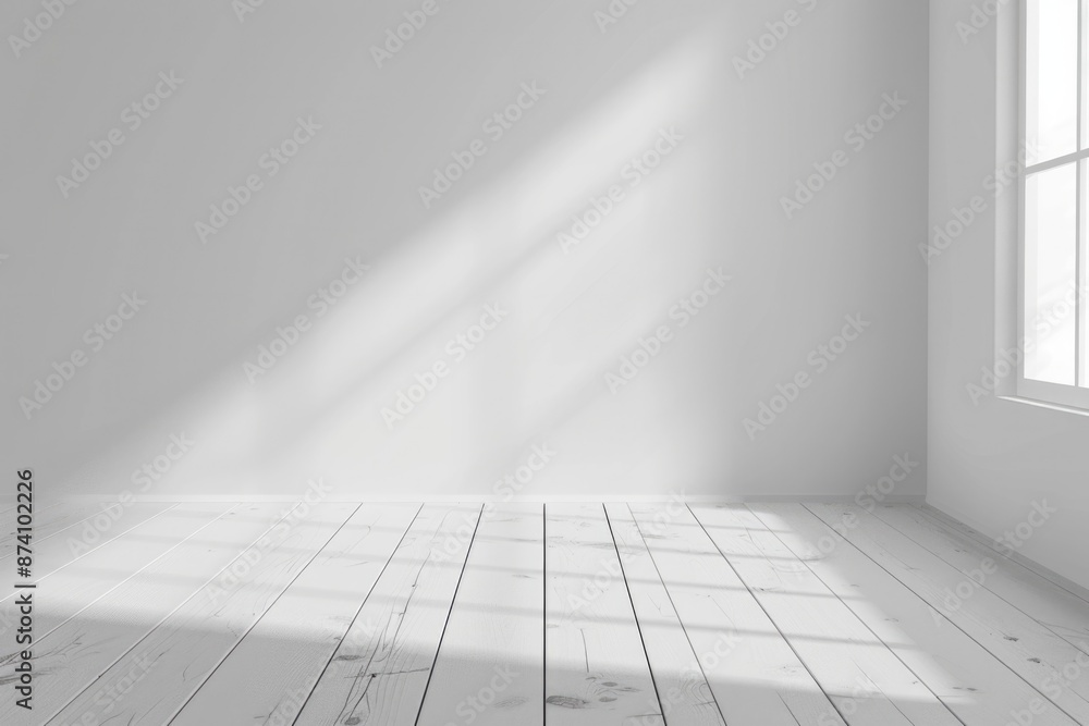 Empty Wall Mockup with Minimal Design. Blank White Wall in Bright Room with Wooden Floor Empty Wall Mockup with Minimal Design. Blank White Wall in Bright Room with Wooden Floor