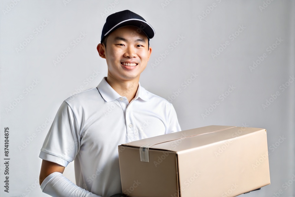Asian Delivery Service Worker Smiling with Delivery
Asian Delivery Service Worker Smiling with Delivery