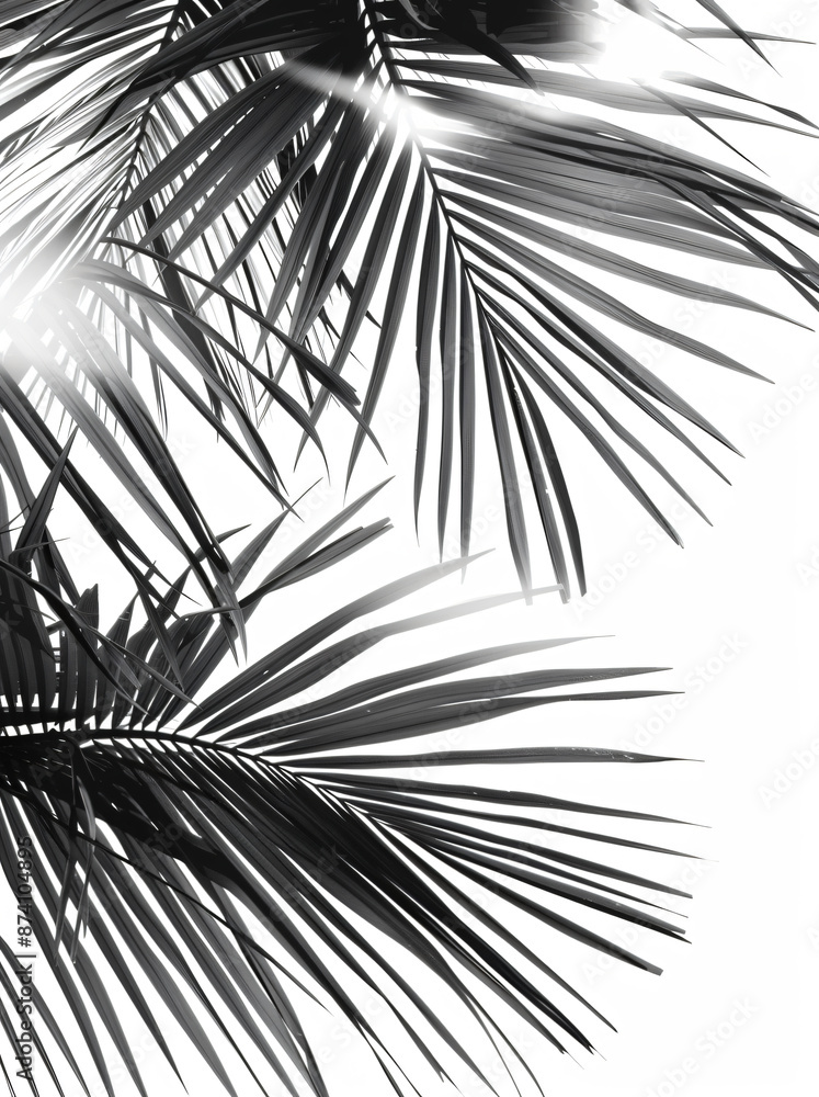 Fototapeta premium Black and white palm leaves on a light background. Minimalism,