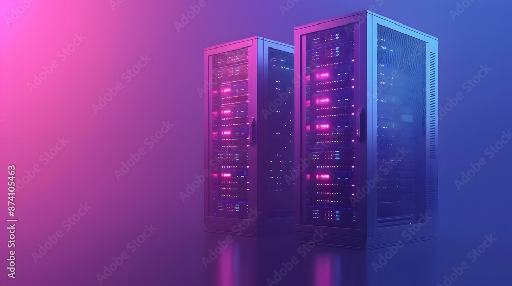 Modern server racks with neon lights in a data center, showcasing advanced technology and digital infrastructure in vibrant colors. Modern server racks with neon lights in a data center, showcasing advanced technology and digital infrastructure in vibrant colors.
