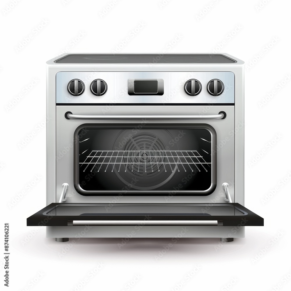 Modern stainless steel oven with open door, isolated on white background. Modern stainless steel oven with open door, isolated on white background.