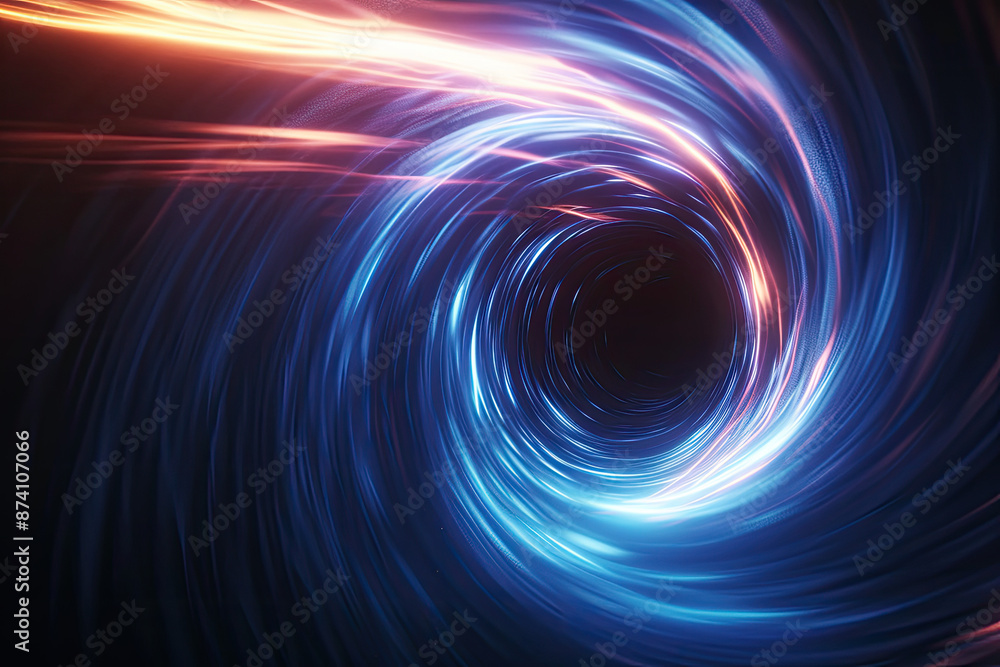 Fototapeta premium Blue and orange glowing shiny wormhole in space. Time travel concept.