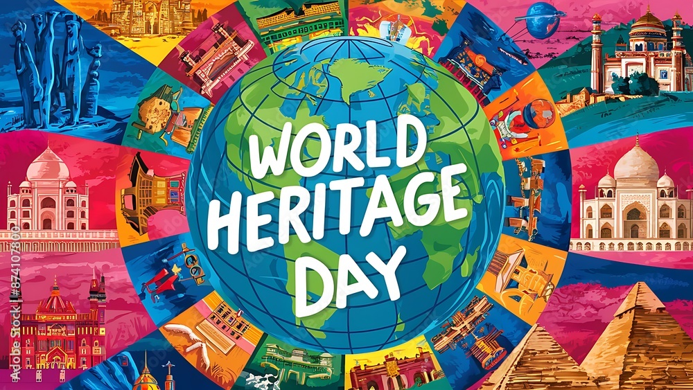 Obraz premium World Heritage Day (Days- Illustration-typography)