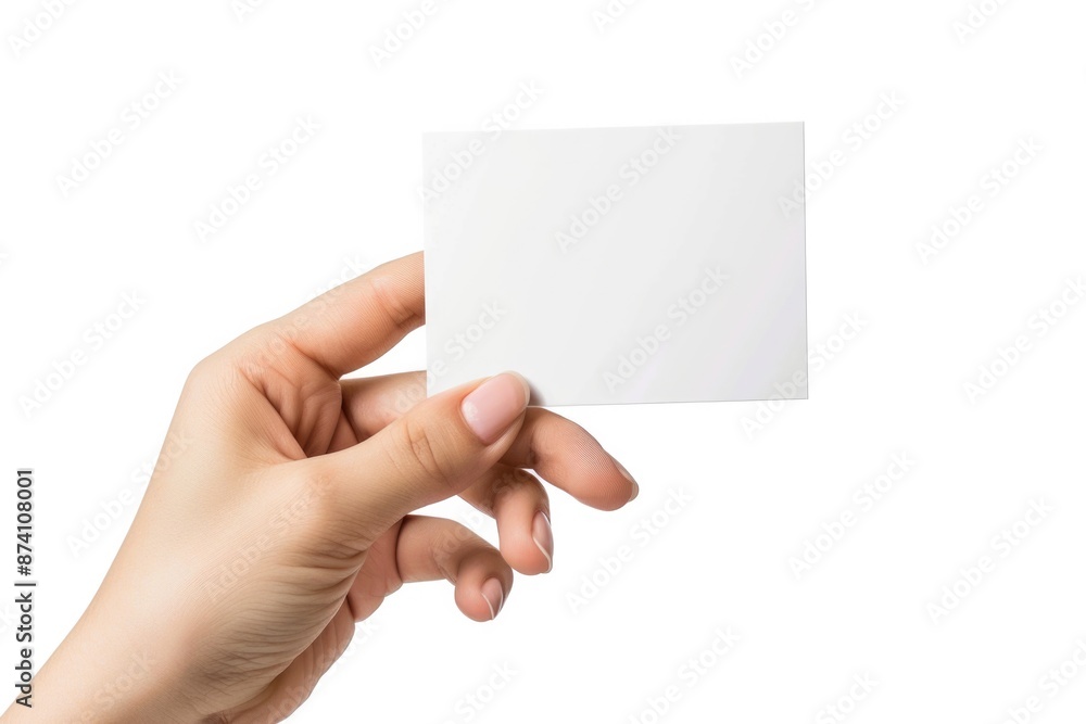 Female Hand Holding Blank White Card. Isolated Image with Clipping Path for Business Use Female Hand Holding Blank White Card. Isolated Image with Clipping Path for Business Use