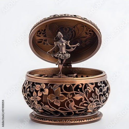 Exquisitely Crafted Antique Music Box with Enchanting Ballerina Dancer photo