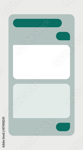 Mobile Chat App UI and UX Concept Vector Blank Mockup in Minimalist Classic Light Theme with green on Smart Phone Screen Isolated on White Background. Social Network Design Template