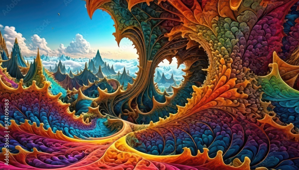 Fototapeta premium Abstract Colorful Landscape with Mountain Peaks.
