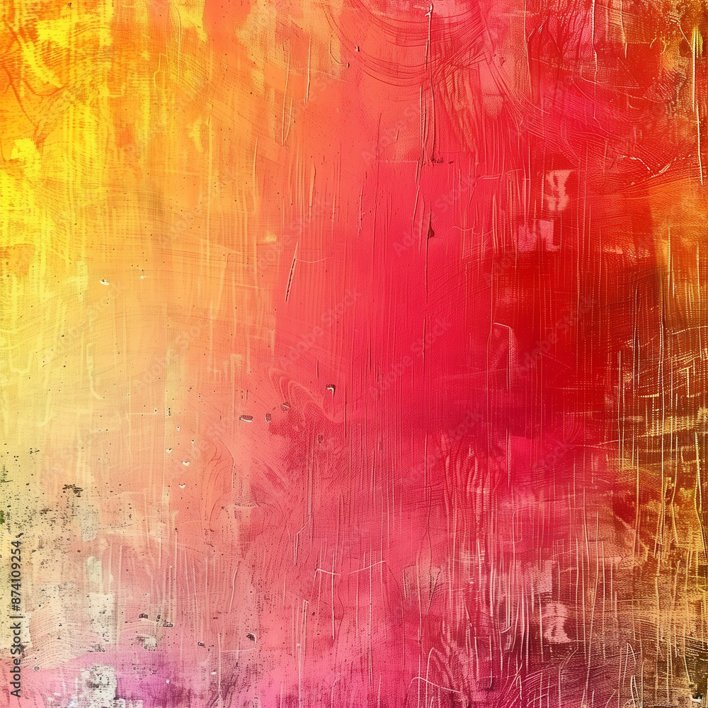 Fototapeta premium Vibrant Abstract Art with Red and Yellow Brush Strokes on Canvas Texture. Perfect for Creative Backgrounds, Modern Art, Decor, Wallpaper
