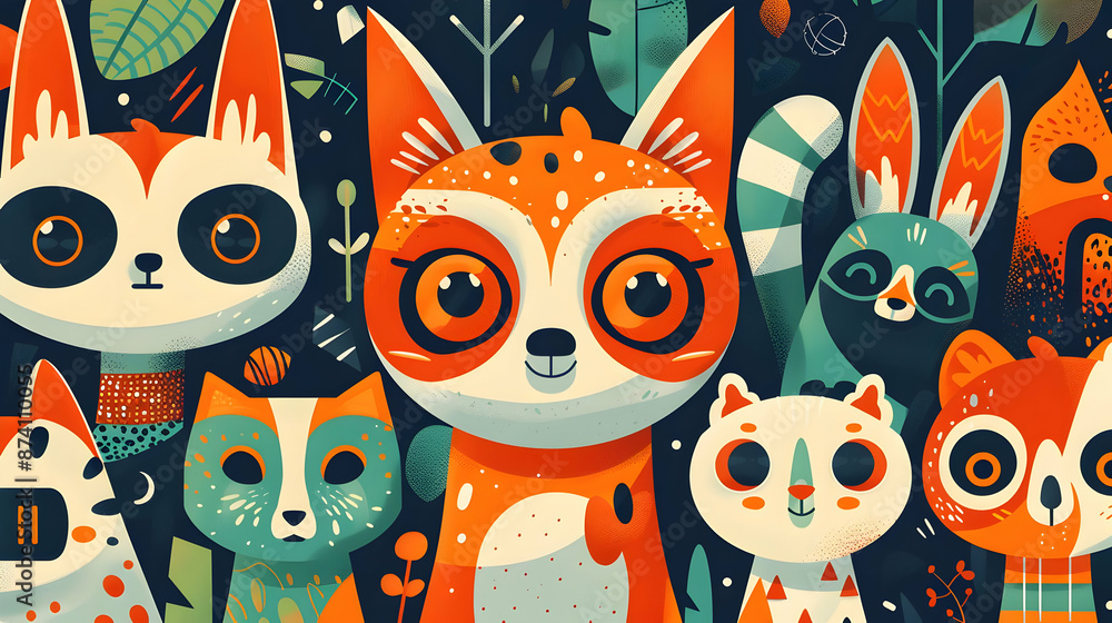 Cute Animals Illustration with Big Eyes Cute Animals Illustration with Big Eyes