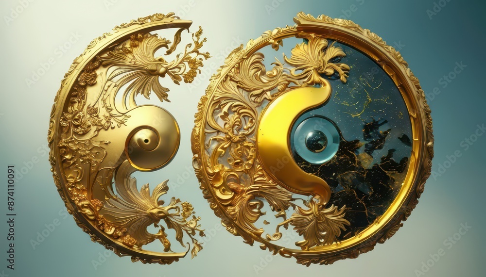 Golden Ornate Frame with Blue and Gold Interior. Golden Ornate Frame with Blue and Gold Interior.