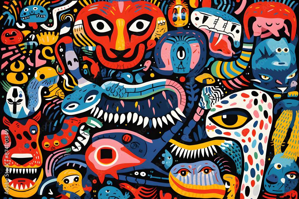 Abstract Illustration of Colorful Creatures and Shapes Abstract Illustration of Colorful Creatures and Shapes