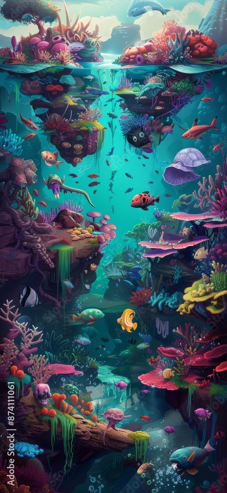Vibrant Digital Painting of a Fantasy World with Floating Islands and Colorful Coral Reefs for Smartphone Background Wallpaper Vibrant Digital Painting of a Fantasy World with Floating Islands and Colorful Coral Reefs for Smartphone Background Wallpaper