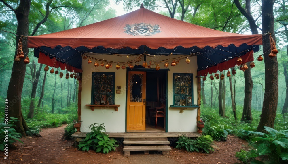 Naklejka premium Fairy Tale Cottage in the Woods.