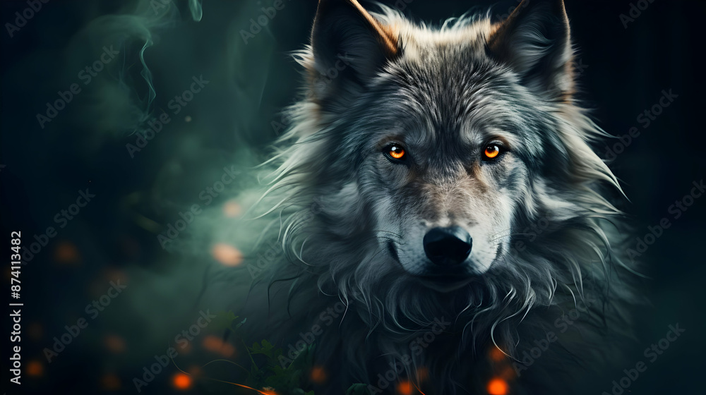 Wolf with Glowing Eyes in Smoke Illustration Wolf with Glowing Eyes in Smoke Illustration