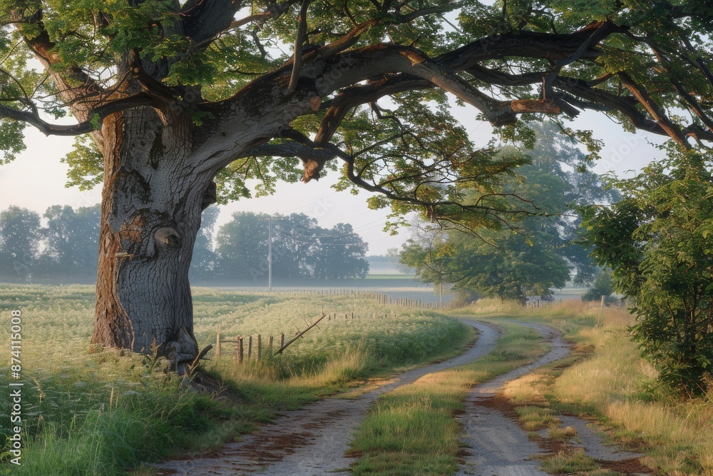 Fototapeta premium Country Road Through Overhanging Trees Creating a Picturesque and Serene Outdoor Setting