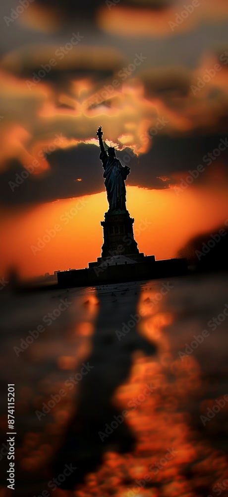 Sunset Silhouette of the Statue of Liberty Reflecting on Water, Smartphone Background Wallpaper Sunset Silhouette of the Statue of Liberty Reflecting on Water, Smartphone Background Wallpaper