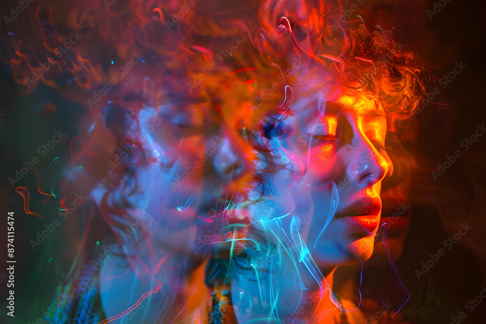 Abstract Illustration of a Woman's Face with Neon Lights Abstract Illustration of a Woman's Face with Neon Lights