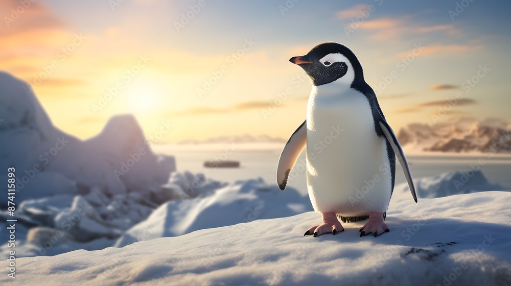 Fototapeta premium Adlie Penguin with beautiful background UHD Wallpaper