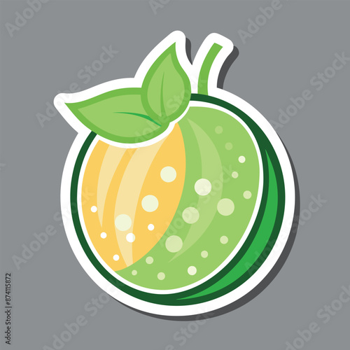 Honeydew sticker isolated on light gray backdrop with white outline