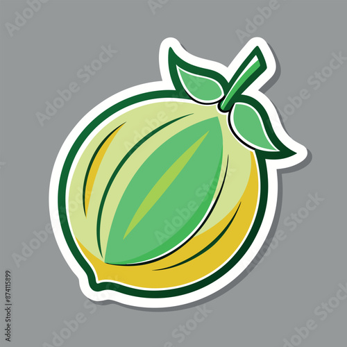 Honeydew sticker isolated on light gray backdrop with white outline