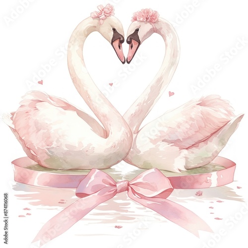 Fototapeta Naklejka Na Ścianę i Meble -  Coquette pair of swans flamingo animal tape.