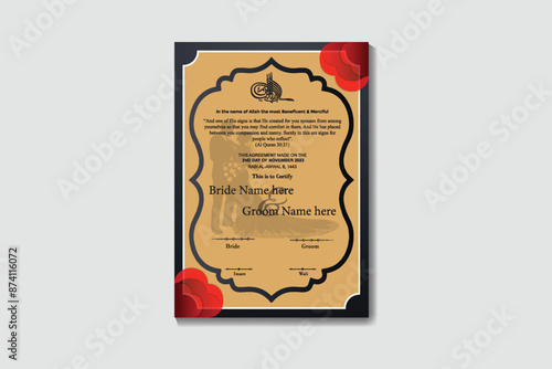 Premium A4 Islamic Wedding Contract, Nikkah Nama, Muslim Marriage Certificate, Wedding Card Design Template 