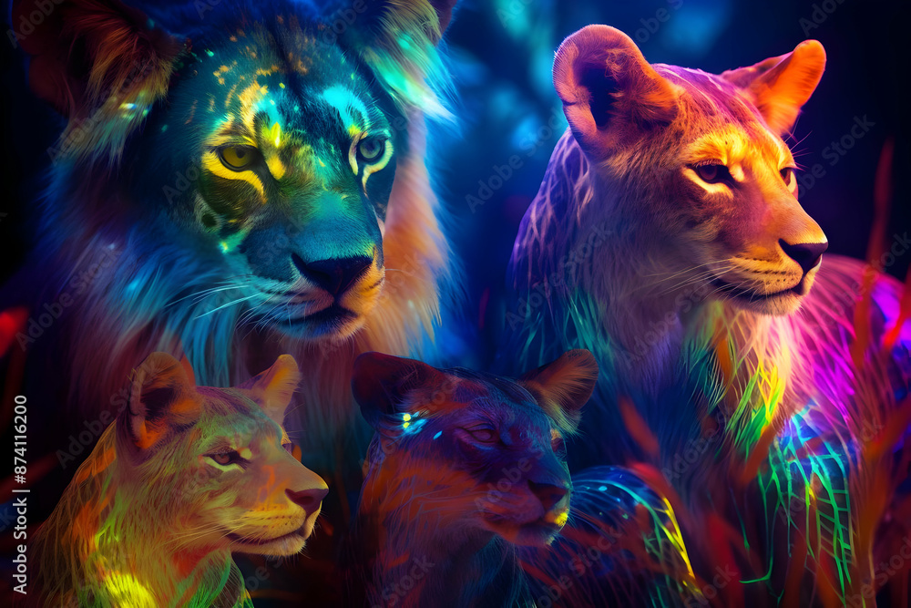Neon Lions - Digital Art Neon Lions - Digital Art