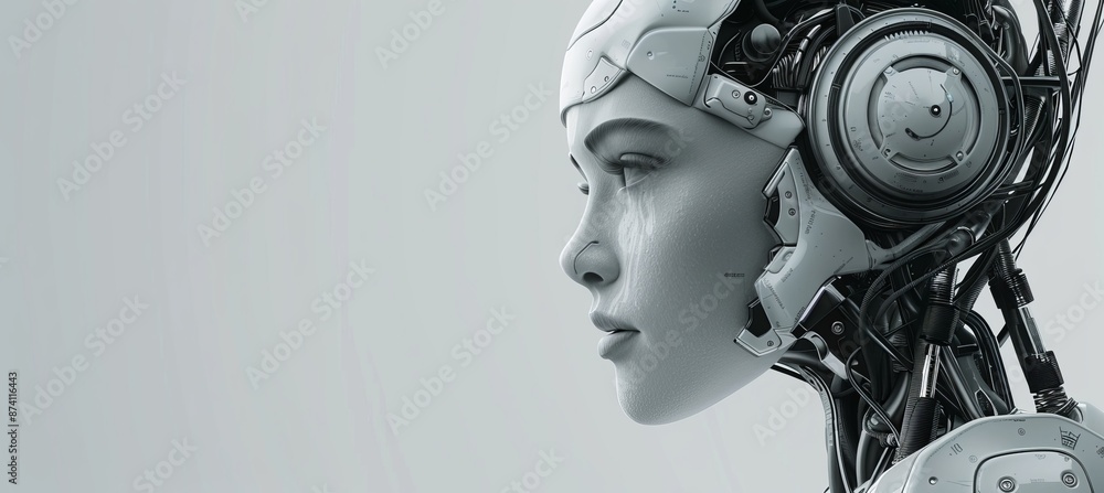 Imaginative image of robot head with empty white background. Ai-generated image. Imaginative image of robot head with empty white background. Ai-generated image.