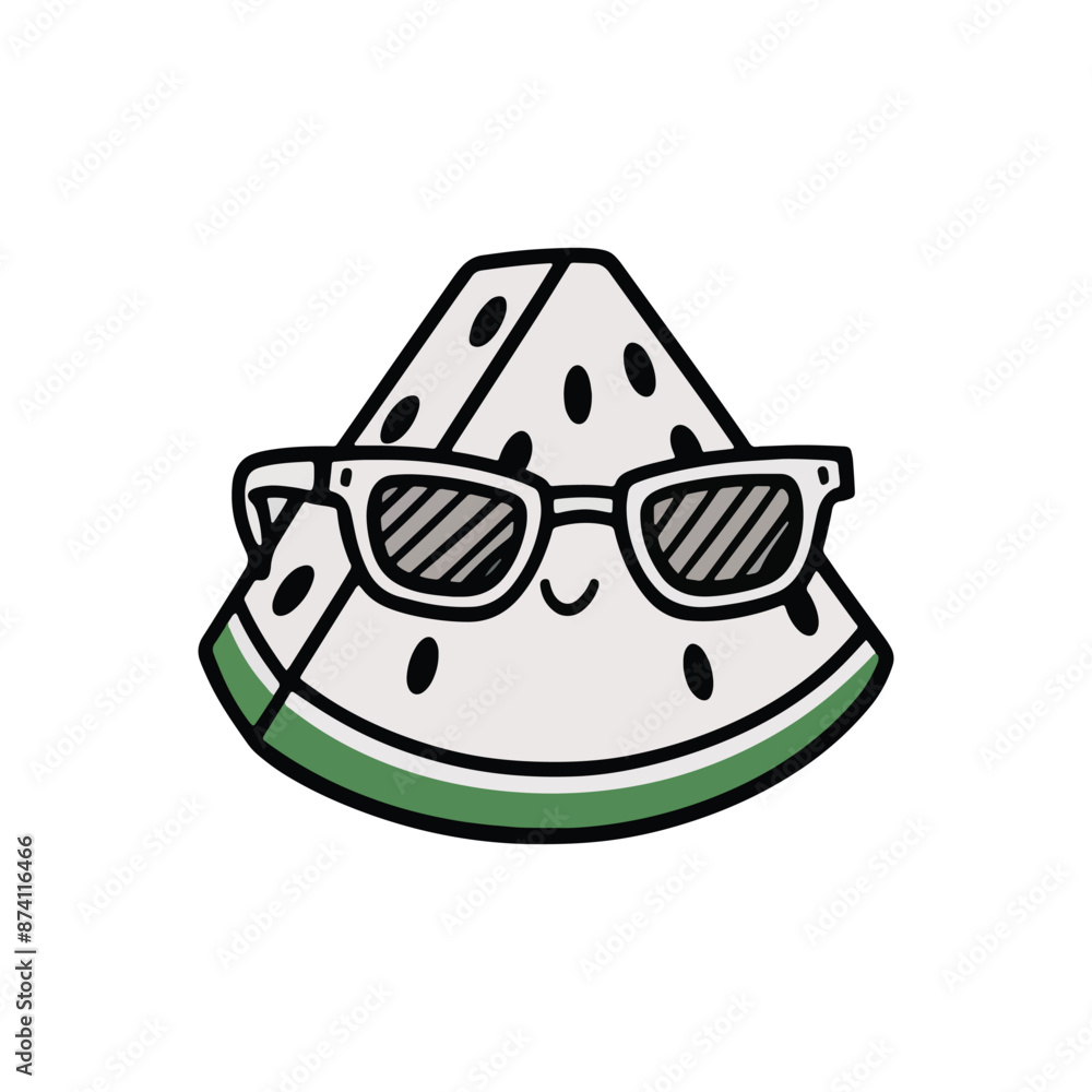 Cute Funny red summer watermelon character wearing glasses Cute Funny red summer watermelon character wearing glasses