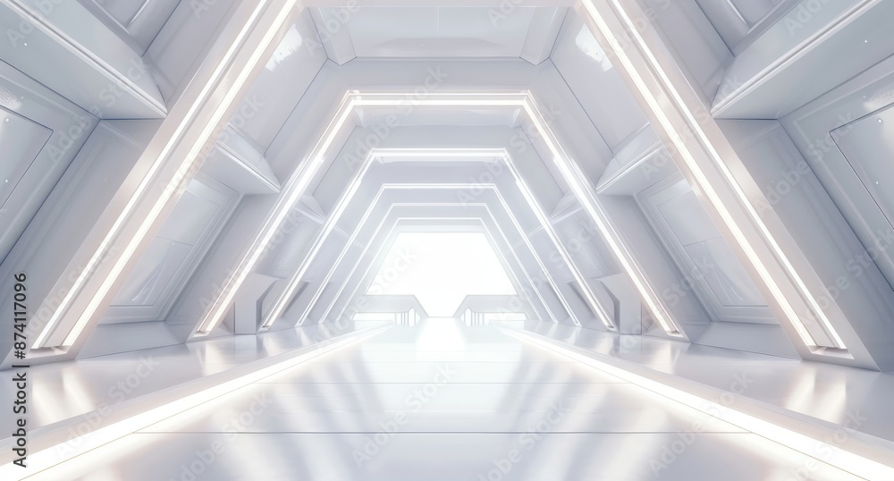 3D rendering of abstract triangle spaceship corridor. Futuristic tunnel with light. Future interior background, business, sci-fi science concept. 3D rendering of abstract triangle spaceship corridor. Futuristic tunnel with light. Future interior background, business, sci-fi science concept.