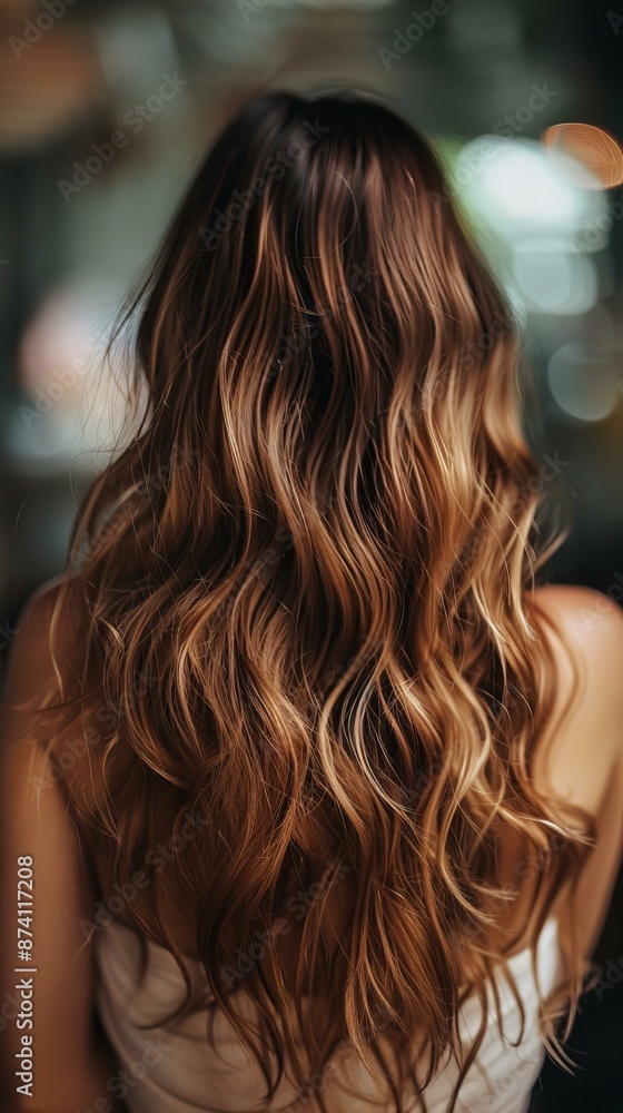 Graceful Back View of Model with Wavy, Shiny Hair Graceful Back View of Model with Wavy, Shiny Hair