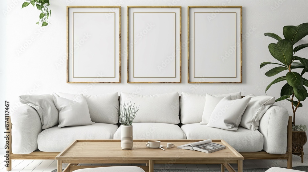 Frame mockup, 3d render of modern living room interior with sofa Frame mockup, 3d render of modern living room interior with sofa
