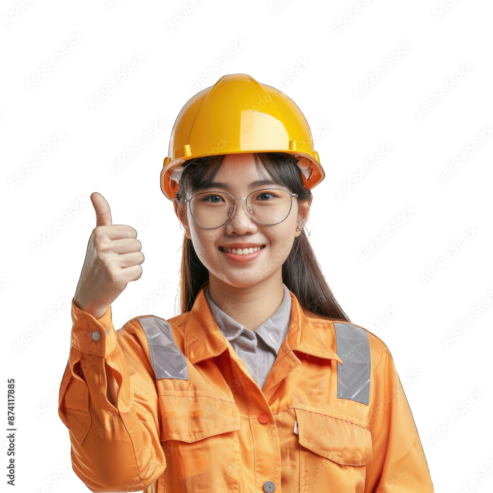 Engineer or architect woman. Portrait of cheerful female architect gesturing thumbs up. Transparent background or PNG file. Engineer or architect woman. Portrait of cheerful female architect gesturing thumbs up. Transparent background or PNG file.