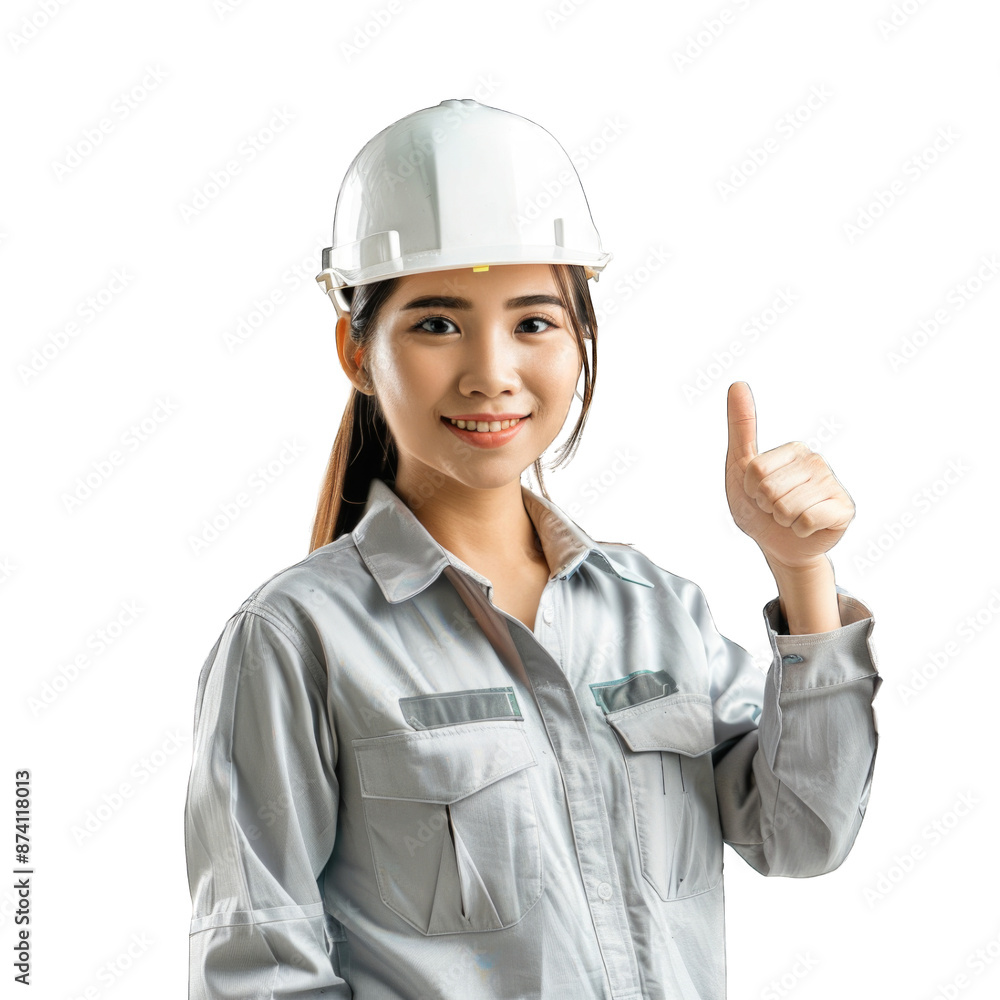 Engineer or architect woman. Portrait of cheerful female architect gesturing thumbs up. Transparent background or PNG file. Engineer or architect woman. Portrait of cheerful female architect gesturing thumbs up. Transparent background or PNG file.