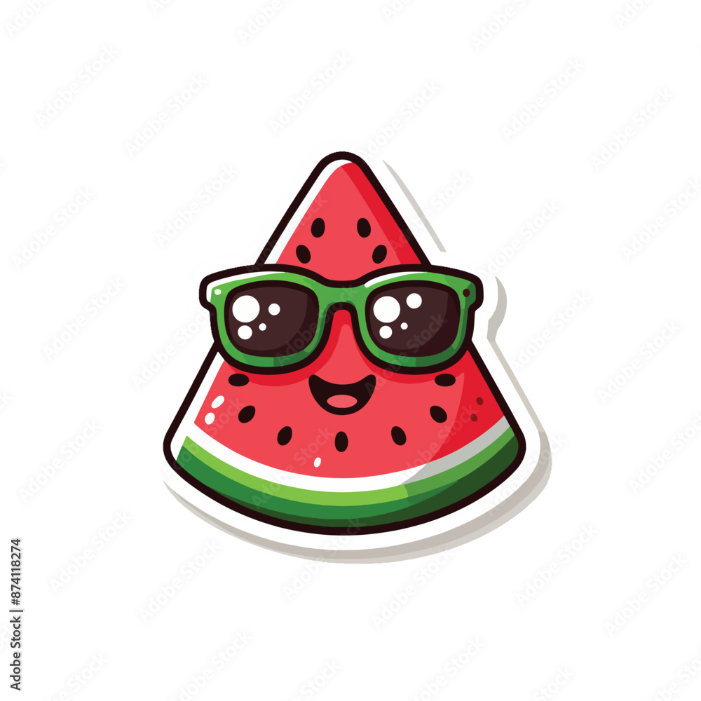 Cute Funny red summer watermelon character wearing glasses Cute Funny red summer watermelon character wearing glasses